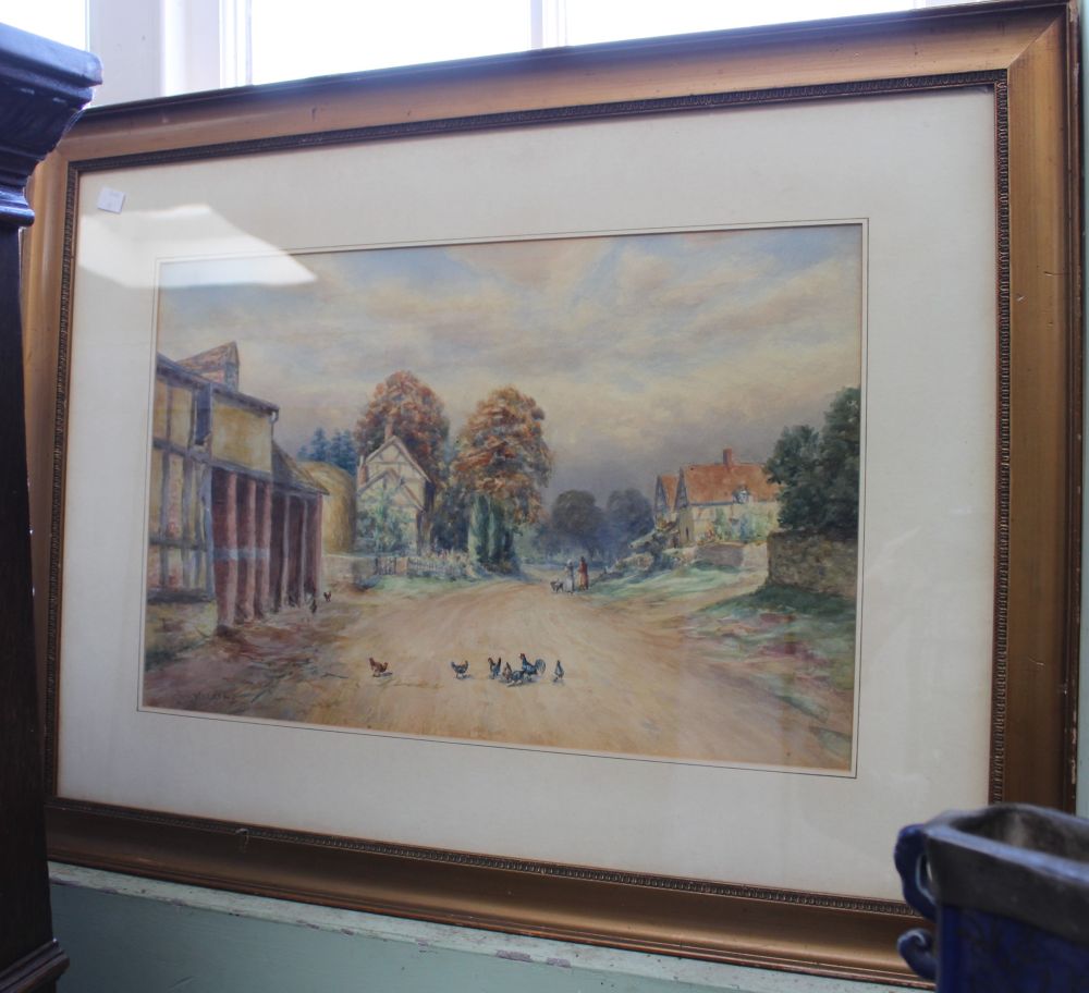 Chris Meadows, "Haselor Village, Warwickshire" watercolour painting, signed, 34cm x 52cm, framed, mo - Image 2 of 2