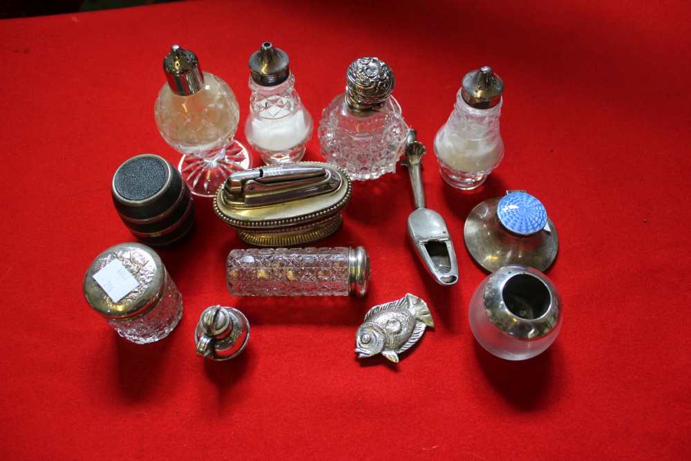 Scent bottles, enamel & silver inkwell, etc