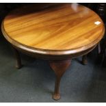 An oak occasional table with barley twist legs plus a low satin wood circular table