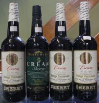 Bodega Peninsular Cream Sherry, 3 bottles Fletches Cream Sherry, 1 bottle