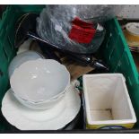 A crate containing a selection of modern home wares, bowls, plates, dishes etc