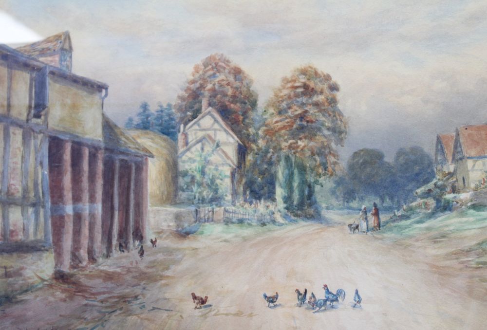 Chris Meadows, "Haselor Village, Warwickshire" watercolour painting, signed, 34cm x 52cm, framed, mo