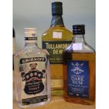 Tullamore Dew Irish Whisky, 1 bottle Caribbean Dark Rum, 35cl 1 bottle Smirnoff Vodka 50cl, 1 bottle