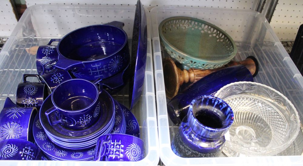 A Portmeirion "Totem" part dinner service, cobalt blue, together with a quantity of china and glassw