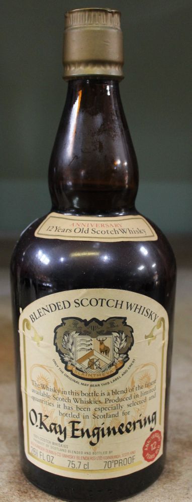 Alexander Dun 12 YO Old Whisky bottled for OK Engineering - 70° proof, 26 fl oz
