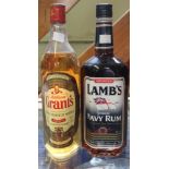 Lambs Navy rum, 1 ltr bottle Grant Scotch Whisky, 1 bottle