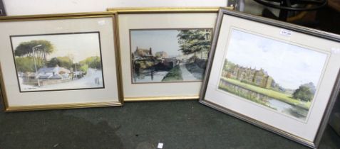 Patricia L Harris, "Broughton Castle" watercolour painting, signed, framed, together with one other