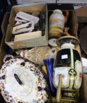 A box containing a mixture of useful and collectible porcelain plus collectors spoons etc