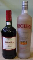 Banyuls Original 4 year old, 1 bottle Archers Peach Schnapps, 1 ltr bottle