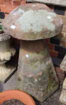 A tall sandstone staddle stone, 90cm high (with cap)