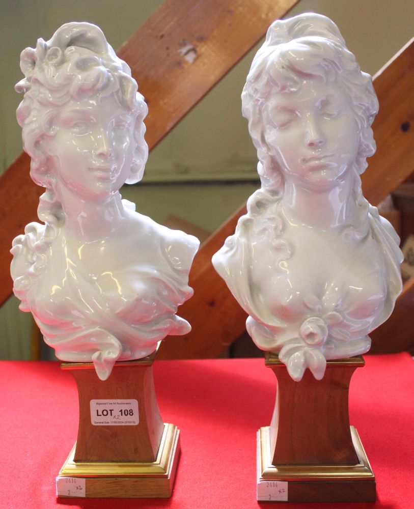 A pair of Royal Worcester porcelain busts "Night and Day" modelled by Arnold Machin O.B.E, R.A., rai - Image 2 of 3