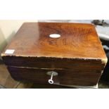 Antique wooden box converted into sewing box