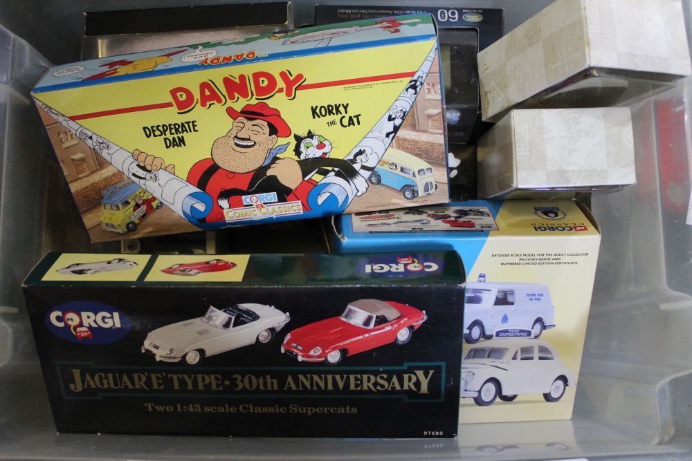 A collection of Corgi cars in original boxes, includes Jaguar "E" type, 30th anniversary. together w