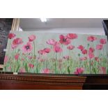 Claire Henley, "Pink Poppies" acrylic painting on canvas, signed, 40cm x 101cm, unframed