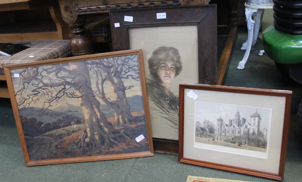 Early 20th century portrait by Philip Boileau with two other glazed pictures