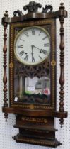 A 19th century rosewood cased clock, satinwood & ebony inlay
