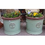 A pair of Heritage Garden Pottery green glazed planters, 33cm high x 36cm