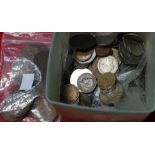 A small box containing a quantity of collectors coins, tokens, etc