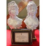 A pair of Royal Worcester porcelain busts "Night and Day" modelled by Arnold Machin O.B.E, R.A., rai