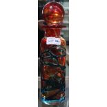 A Mdina Maltese orange ground glass bottle with stopper, 30cm high