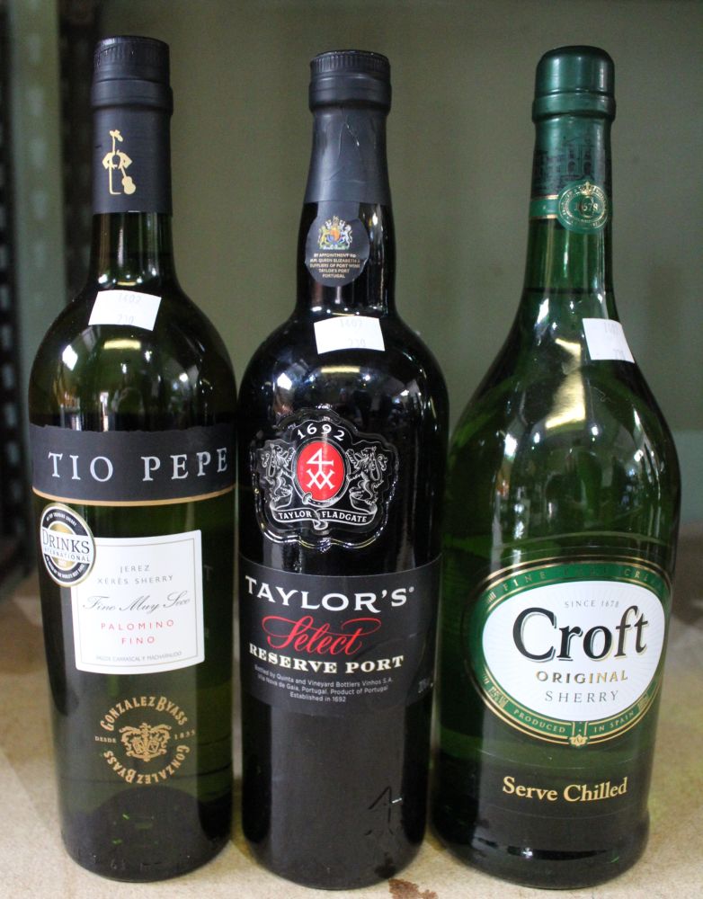 Croft Original, Pale Cream, 1 litre bottle Tio Pepe, Fino, 1 bottle Taylor’s Select, Reserve Port,