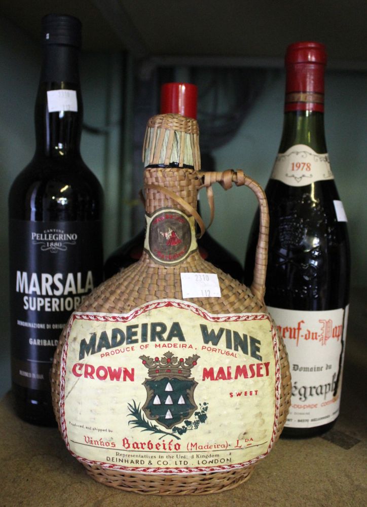 A bottle of Chateaneuf du Pap 1978, bottle of Tia Maria, bottle of Madeira Wine and