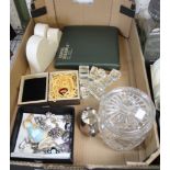 A quantity of assorted items, includes costume jewellery, cut glass biscuit barrel, Beswick Beatrix