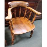 Early 20th century Windsor comb back smokers bow elbow chair