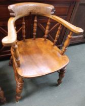 Early 20th century Windsor comb back smokers bow elbow chair