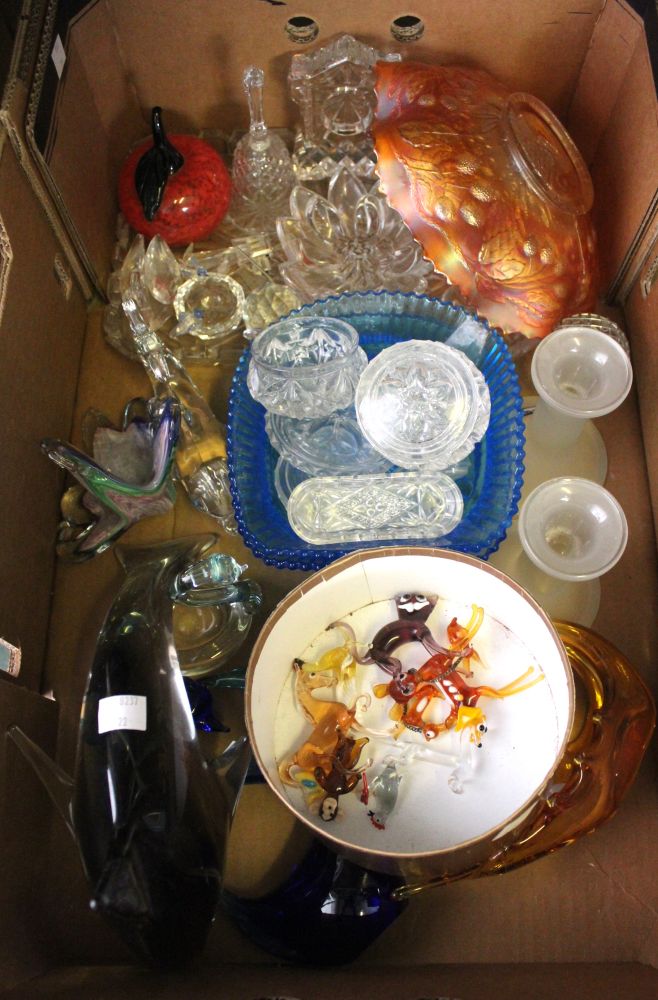 A box of glass ware, includes model animals