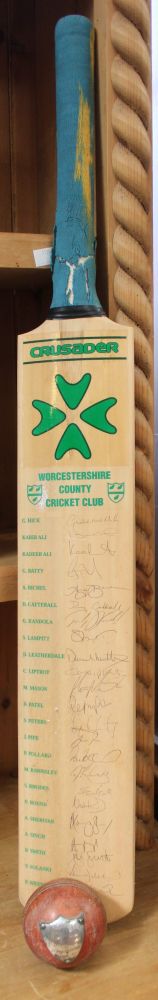 A Crusader Worcestershire County Cricket Club signed by players, together with a cricket ball presen