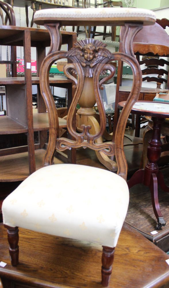 Late Victorian prayer chair Prie Dieu with fancy carved back and upholstered seat and top