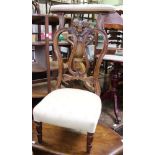 Late Victorian prayer chair Prie Dieu with fancy carved back and upholstered seat and top