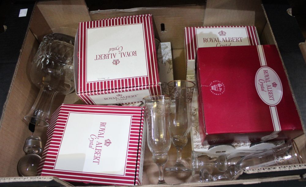 A box containing a selection of Royal Albert crystal glassware, some in original boxes, together wit