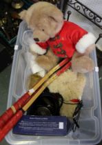 A large crate containing collectors dolls, bears, reproduction telephone etc