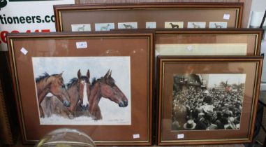 Ann Bushell - limited edition print of racehorses Teal, Merryman II and Sheilas Cottage signed 55/75