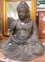 A cast metal seated Buddha 54cm high