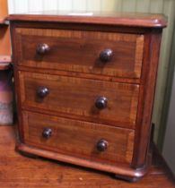 An oak banded miniature three drawer chest possible apprentice piece 27 x 29 cm