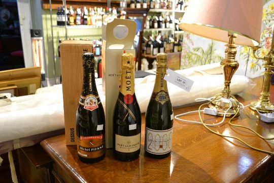 Three bottles of Champagne, includes a "Moet & Chandon", boxed, a bottle of Michel Pienne Monthelon, - Image 1 of 2