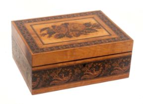 A satinwood Tunbridge ware box of rectangular form labelled for Edmund Nye, the sides with a broad