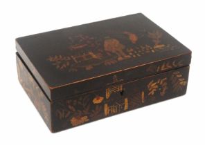 A small chinoiserie decorated rectangular box, probably relating to the Tunbridge trade, the sides