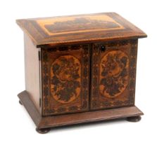 A rosewood Tunbridge ware table cabinet, the cushion top with an inset mosaic view of Ross Castle,