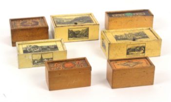 Four small whitewood Tunbridge ware gift and trifle boxes and three German souvenir boxes,