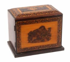 A rosewood Tunbridge ware table cabinet, the canted rectangular top with a panel of floral mosaic