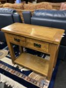 Oak two drawer side table, W 85cm