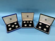 UK £1 silver proof coins, in three Royal mint cases (13)