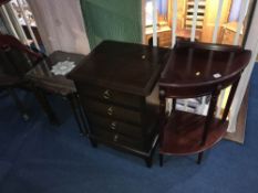 Stag bedside chest, a nest of tables and a corner stand