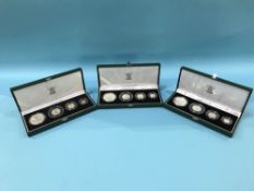 UK silver Britannia proof sets, 1997, 1998 and 2001