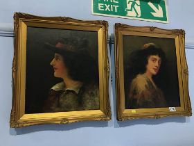 Pair of indistinctly signed Italian School oils, 'Two quarter length portraits', 34 x 29cm