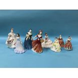 Five Royal Doulton figurines etc (8)